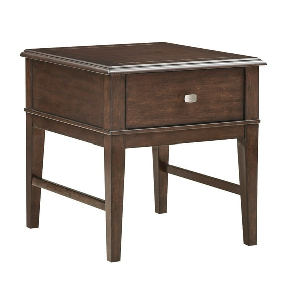 Merry End Table with USB Ports and Drawer- Brown Birch Wood 26 Inch