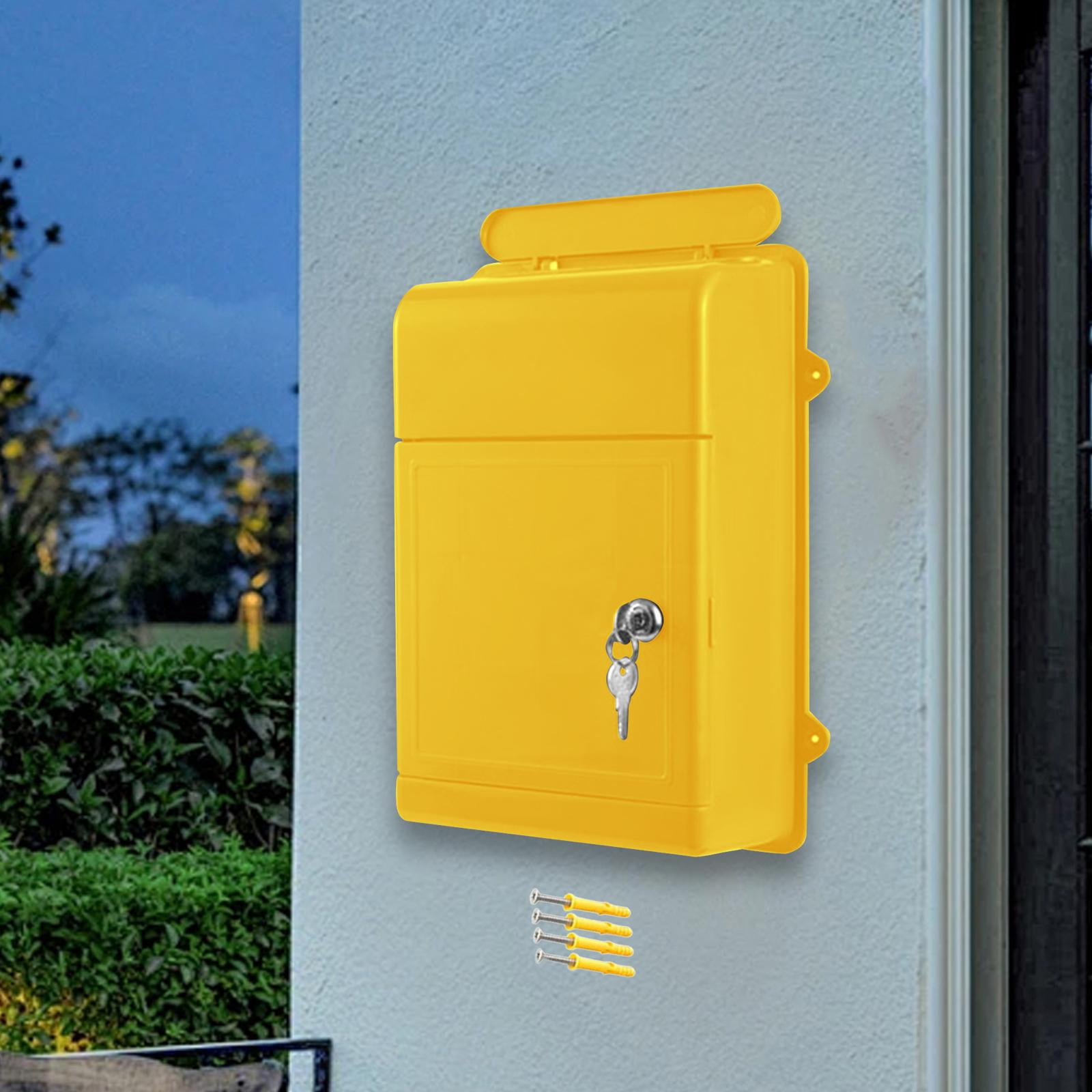 Baoblaze Wall Mount Mailbox Back Hollow Letter Box for Office Building Outdoor Street Yellow