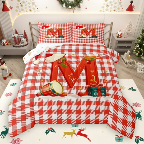 Manfei Lovely Cartoon Penguin Bedding Comforter Set,Chic Christmas Tree Twin Comforter Sets,First Letter M Bedding Set For Girls,Super Cozy Room Decor Reversible,2-Piece