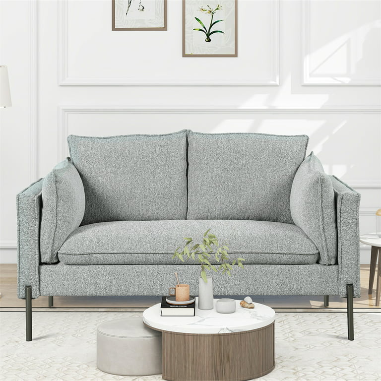 Upholstered Modern Loveseat Sofa, Small Love Seats Couch Linen Fabric Comfy  Couches with 2 Pillows and Durable Metal Legs for Living Room, Bedroom,  Compact Small Space, Apartment Office, Gray 