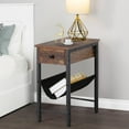 thumbnail image 2 of VECELO H Shaped Nightstand, 2-Tier End Side Table with Drawer and Storage Holder, Rustic Brown, 2 of 7