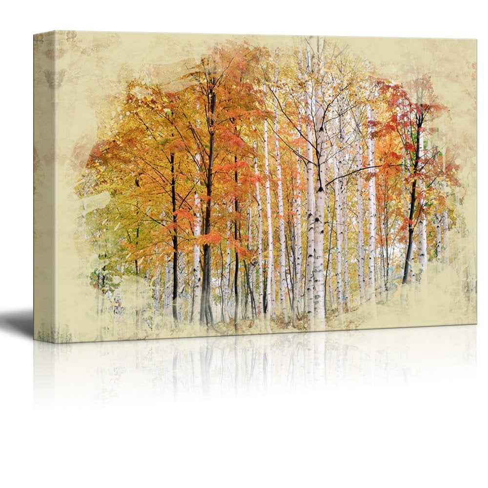 Birch Trees in Bright Sunshine in Late Summer-32" x 48" Canvas Prints Wall Art 
