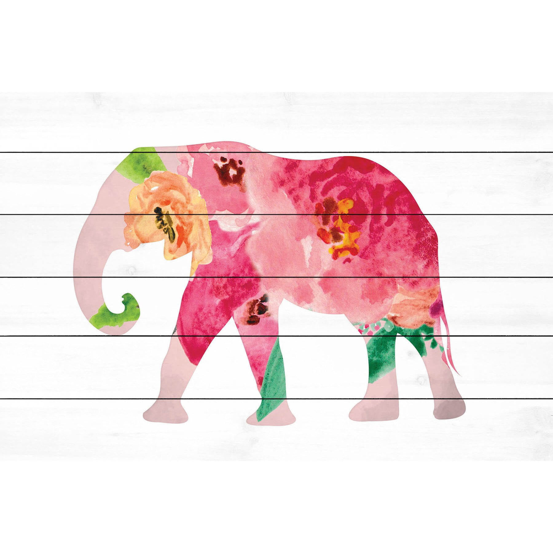 MARMONT HILL  - 'Floral Elephant' by Diana Alcala Painting Print on White Wood - Multi-Color 36 x 24