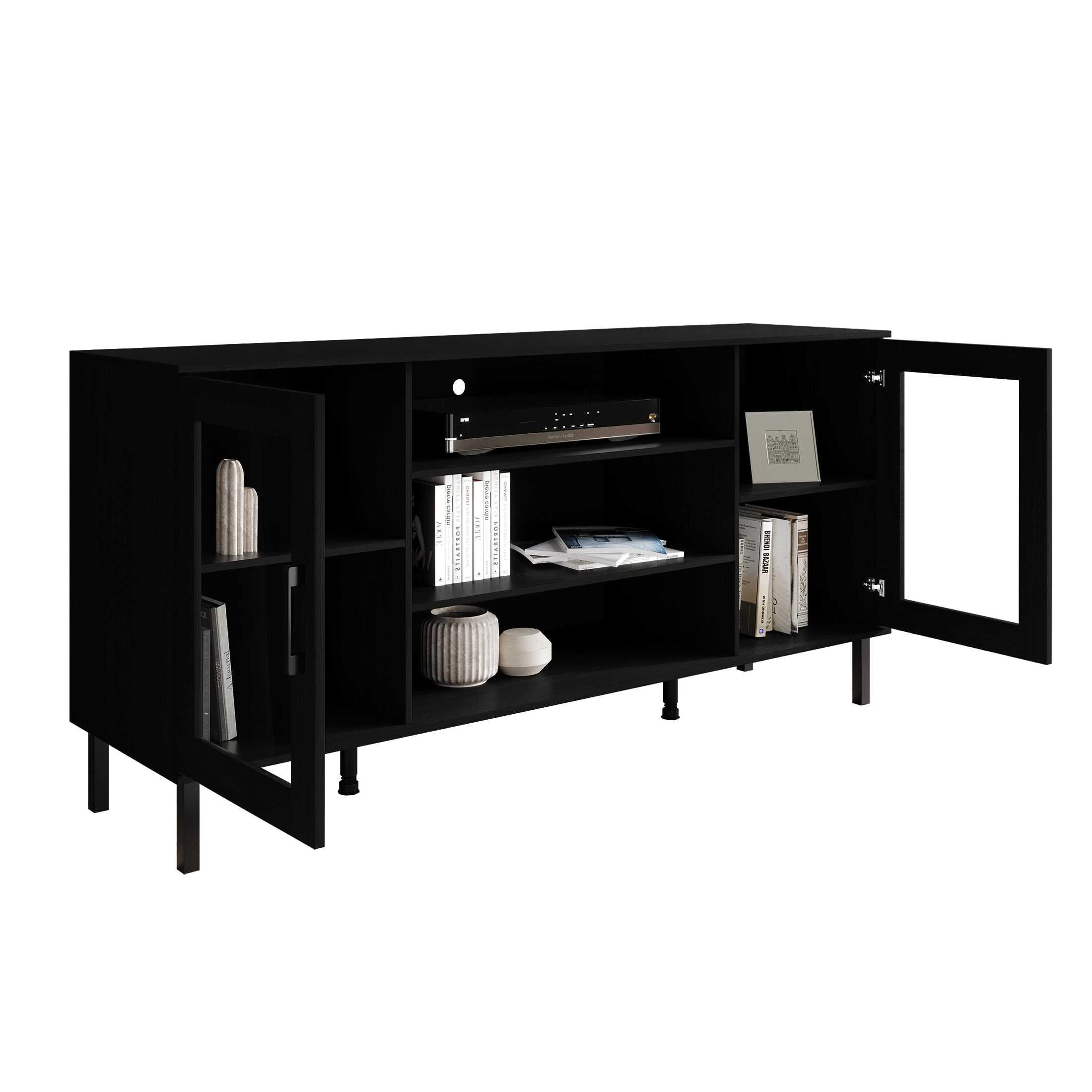 Castle Place Modern Farmhouse TV Stand Console for TVs up to 65", Black
