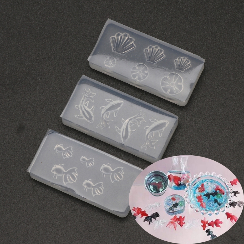 tegongse 3Pcs Mini Size Goldfish Lotus Leaf Earrrings Necklaces Resin Water Dag DIY Resin Jewelry Mold Kit Jewelry Making Tools