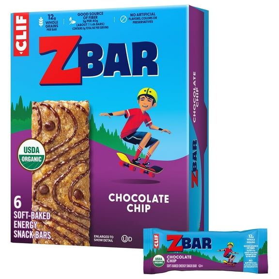 Zbar - Chocolate Chip - Soft Baked Snack Bars - Non-GMO - 11g Whole Grains - USDA Organic Granola Bars (6 Pack)