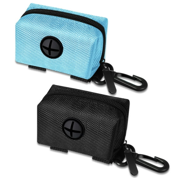 HEQUSIGNS 2Pcs Dog Bag Holder, Dog Poop Bag Holder Leash Attachment, Dog Waste Bag Dispenser with Zipper for Outdoor Walking and Running(Black and Blue)