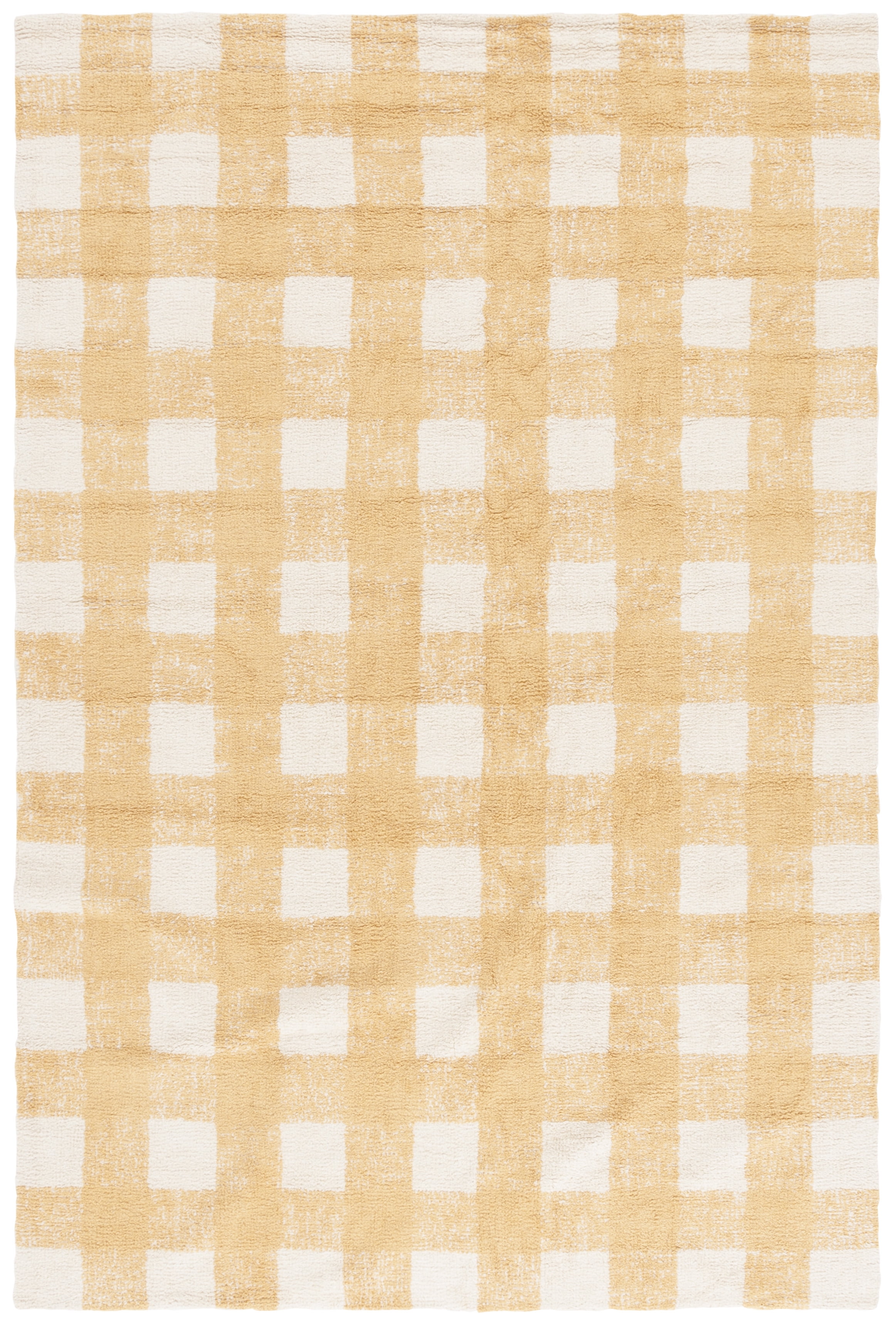 SAFAVIEH Easy Care Maggie Plaid Area Rug, Ivory/Gold, 4' x 6'