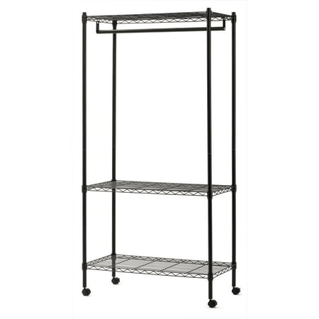 Sandusky Lee 3-Shelf 35"W x 71"H x 17"D Steel Garment Rack in Black with Wheels
