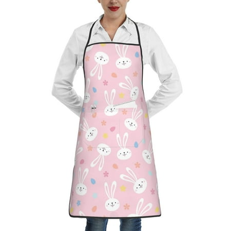 

Pofeuu Easter Cute Rabbit Print Aprons with Pockets Cute Aprons for Kitchen Cooking Server Barber Chef Apron