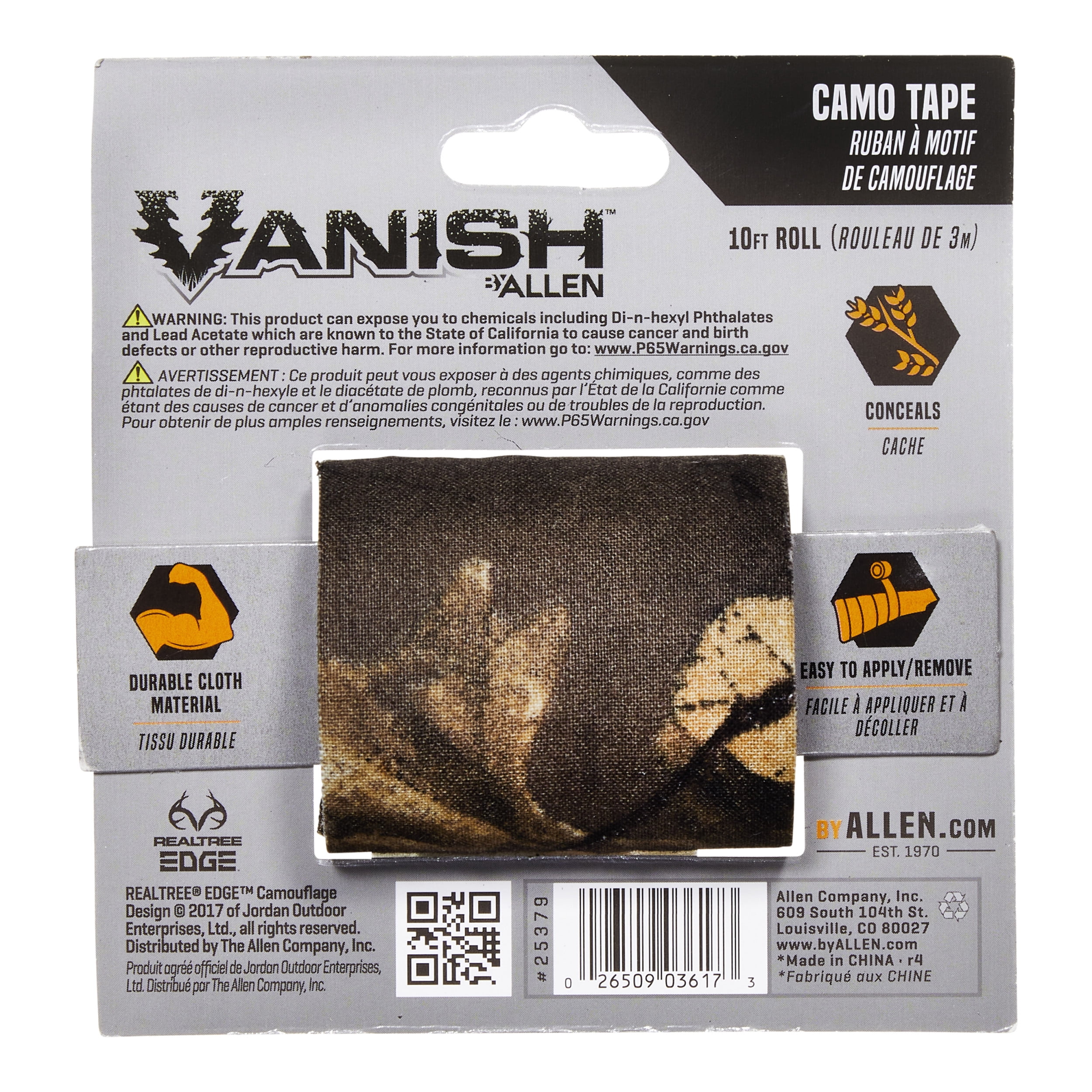 Vanish Camo Cloth Tape by Allen, 2 in x 10 ft, 2-Pack Rolls, Realtree Edge, Unisex, OS, Easy-Tear