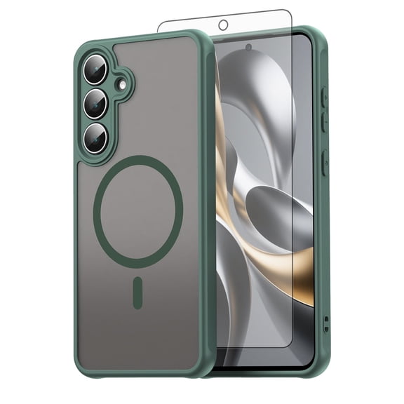 Asuwish Compatible with Samsung Galaxy S25 FE 5G Magnetic Phone Case Translucent Matte Anti-fingerprint Back Military Grade DropProof Shockproof Protective Cover for S 25 EF S25FE 25S Women Men Green