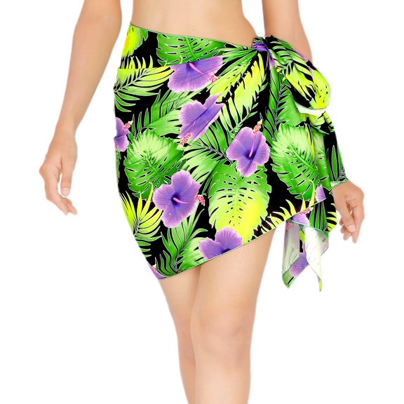 HAPPY BAY Women's Beachwear Summer Pareo Bikini Beach Wraps Skirt Mini Sarong Coverups Swimwear Swim Cover ups for Women One Size Purple, Floral Hibiscus