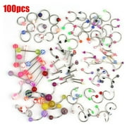PIXNOR A Set of 100pcs Assorted Acrylic Tongue Lip Labret Navel Belly Eyebrow Rings Bars Barbell Body Piercing Jewelry (Random Color)