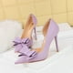 thumbnail image 3 of Zapatos de tacón alto clásicos para mujer, de moda, dulces, súper sexys, de boca baja, con punta lateral hueca, con lazo, para novia, 3 of 5