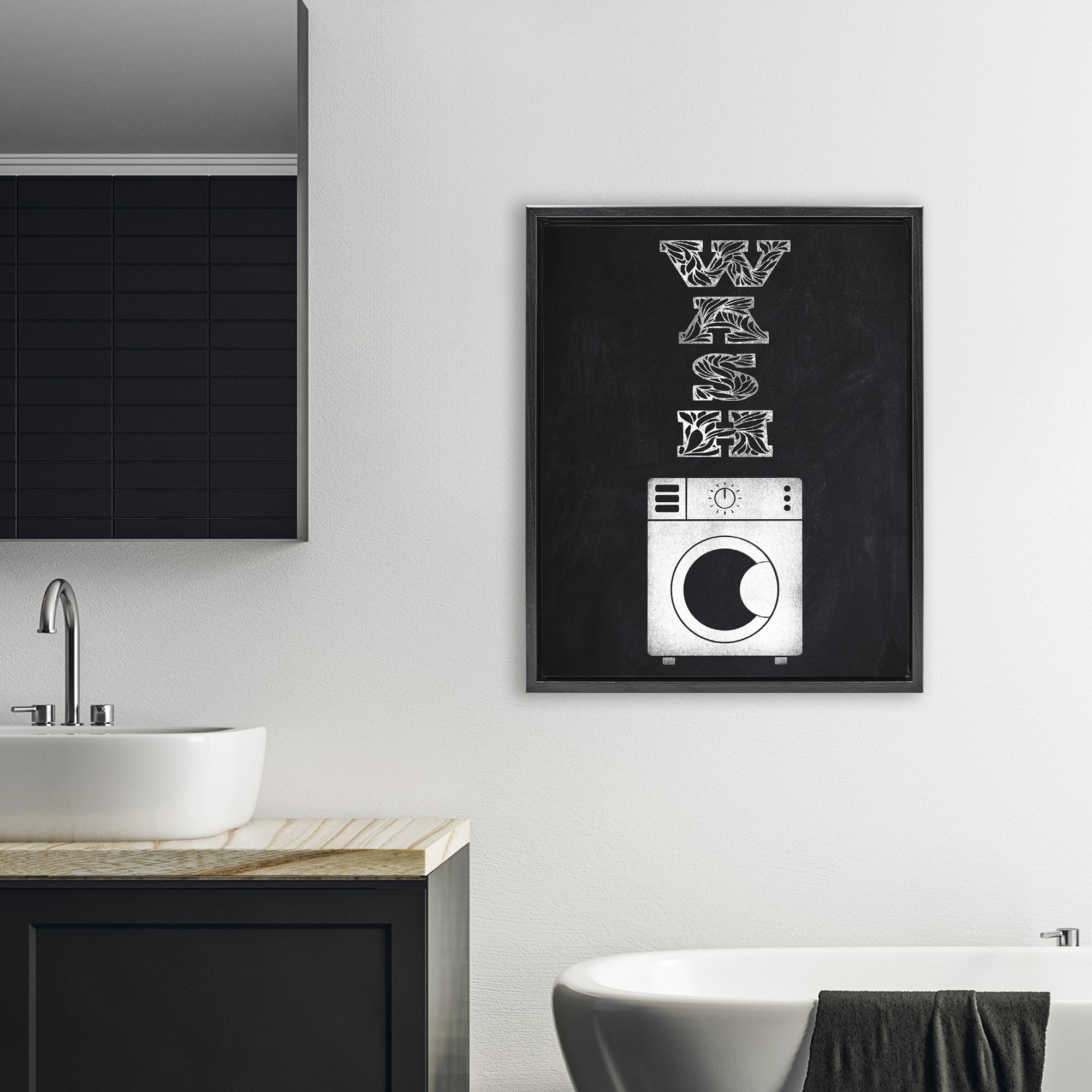 Laundry Wash Ornate Letters Black Framed Floater Canvas Wall Art, design by Marcus Prime
