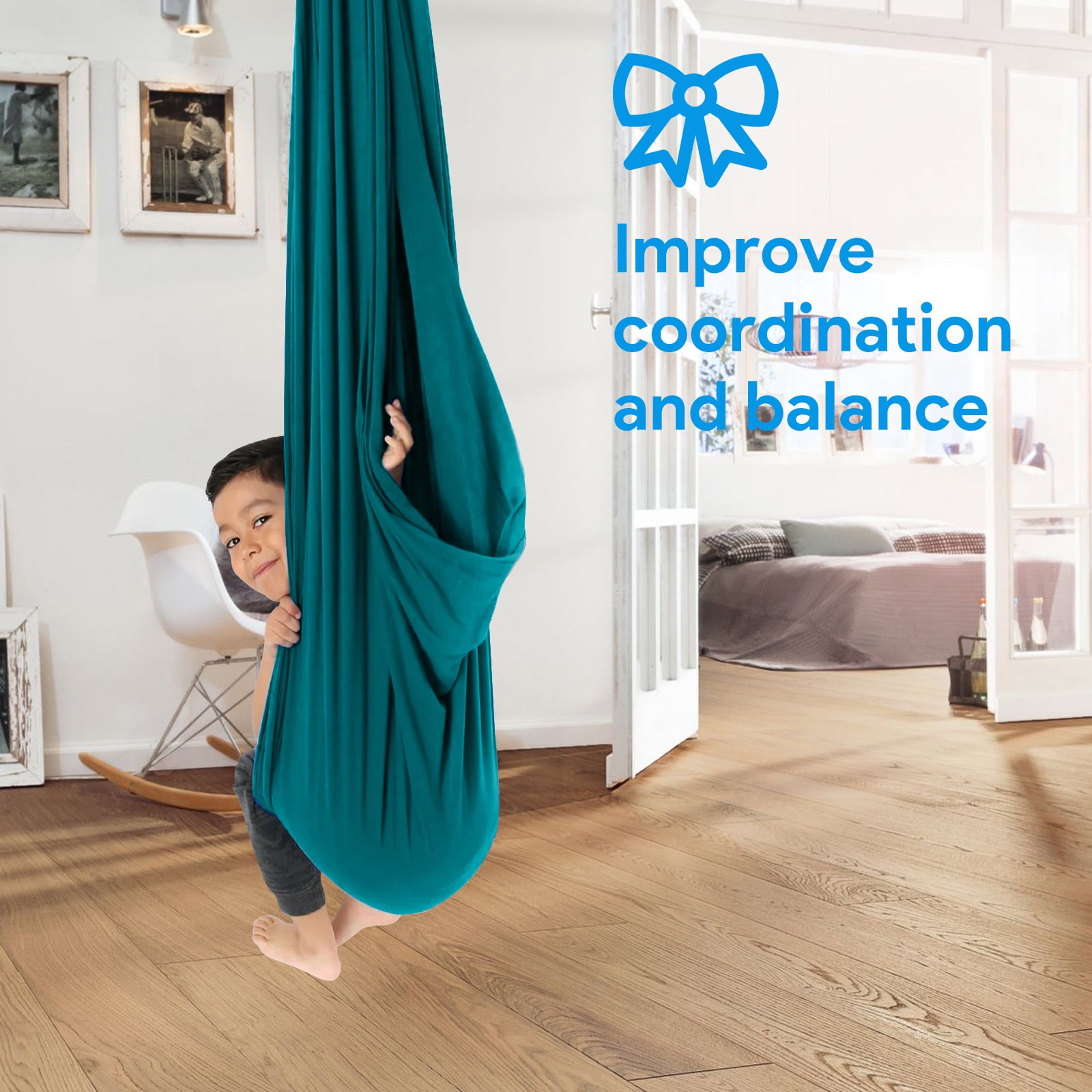 Sensory Swing for Kids Therapy Swing Hammock Indoor Outdoor, Hardware Included, Soft Breathable Nylon Cuddle Swing Joy Hammock for Child Adult with Autism, ADHD, Aspergers, Sensory Integration,Green