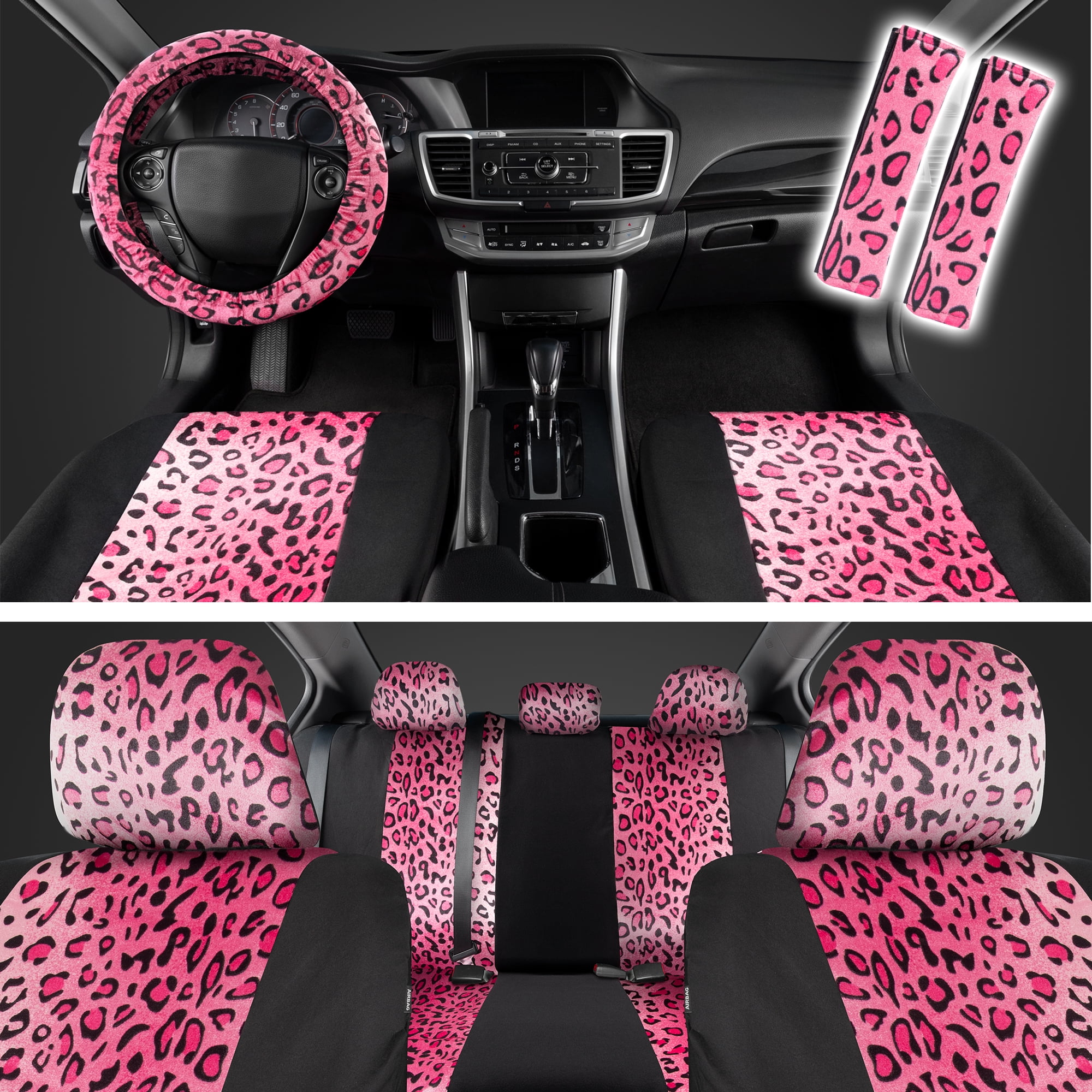 PINK car Leather look seat cover set FREE wheel cover and seatbelt pads GIFT 