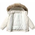 thumbnail image 5 of JUMEYU Youth Girls Winter Jackets Cropped Faux Fur Hood Puffer Bomber Jacket for Girls Snap Front (White,7-8 Years), 5 of 8