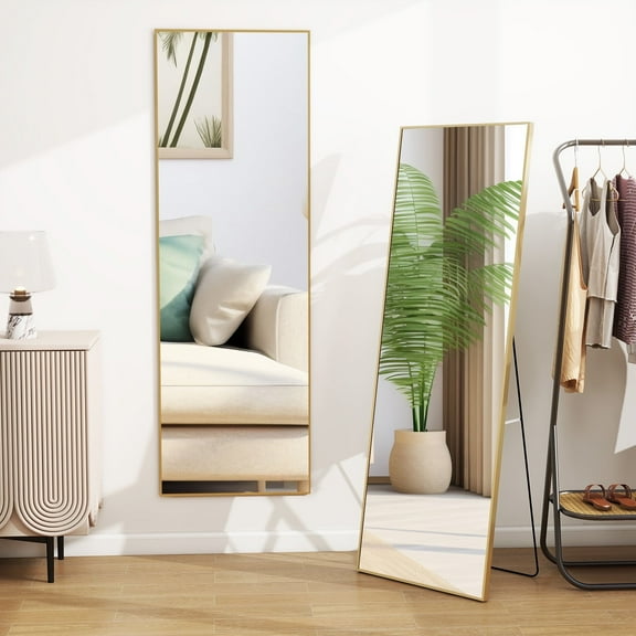 Full Length Mirror 64"x21" Rectangle Floor Mirror with Stand Wall Mounted Mirror for Full Body,Gold
