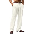 thumbnail image 2 of Dress Pants Mens Casual Baggy Wide Leg Pleated Slacks Vintage Stylish Loose Fit Work Trousers Light Gray L, 2 of 7
