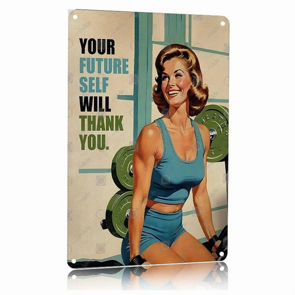 Vintage Gym Girl Motivational Metal Poster Retro Fitness Wall Art 8x12 Inch Aluminum Print Workout Room Decor Inspirational Exercise Quote for Home Gym Bedroom Office