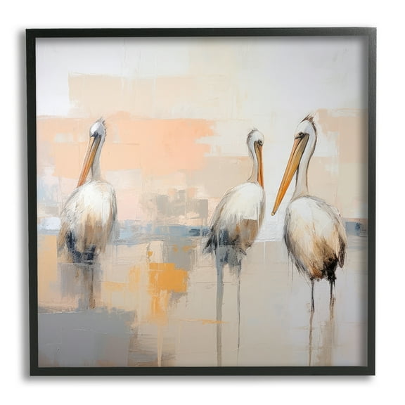 Stupell Industries Modern Pelicans Trio Animals & Insects Painting Black Framed Art Print Wall Art, 12 x 12