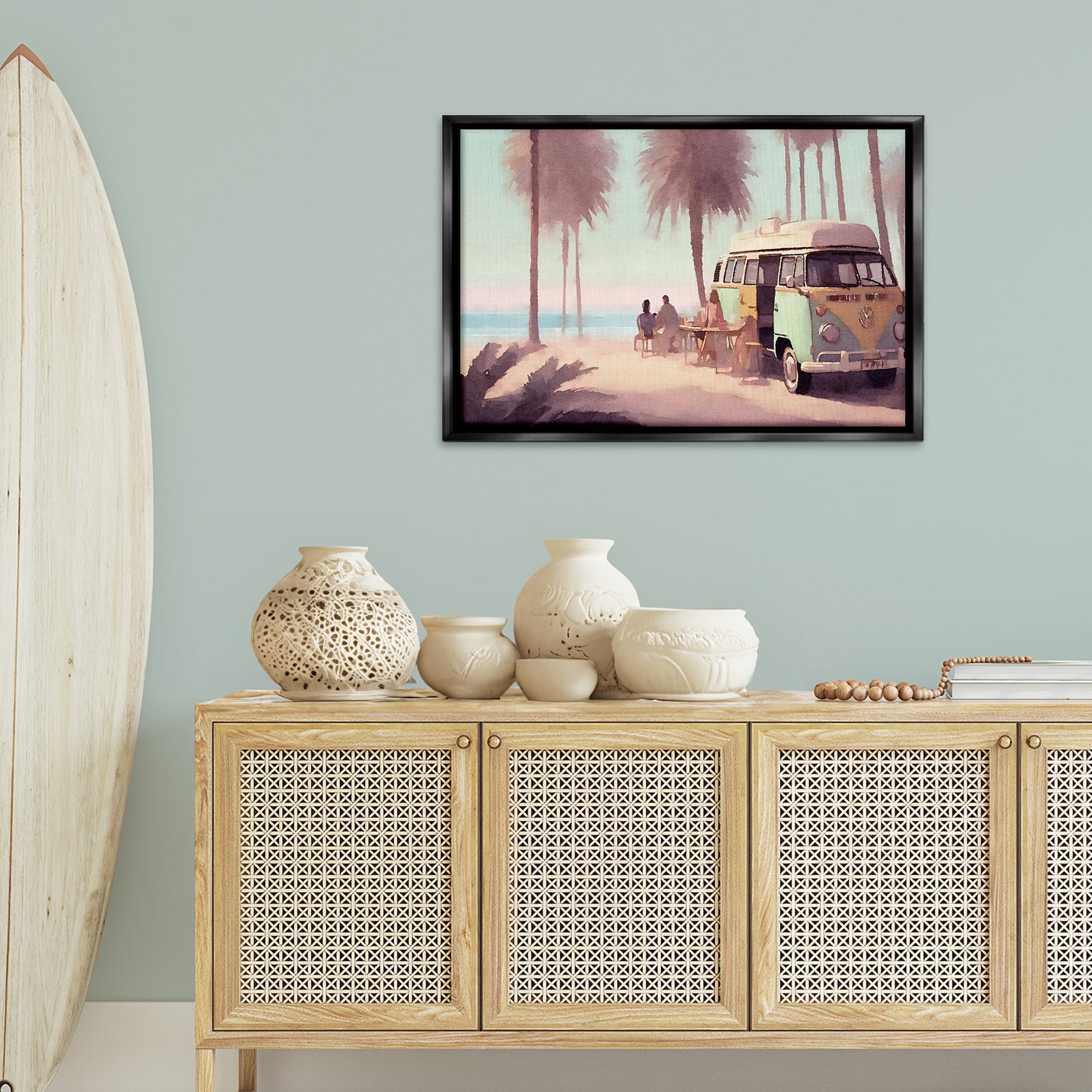Stupell Industries Beach Day Hangout Nautical & Beach Painting Black Floater Framed Canvas Art Print Wall Art, 31 x 21