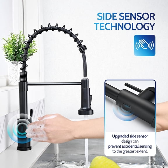 Touchless Kitchen Faucet with Pull Down Sprayer – Matte Black Smart Motion Sensor Kitchen Sink Faucet, Hands-Free Spring Design for Modern RV, Outdoor, Laundry, or Bar Sinks