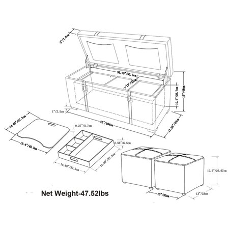Simpli Home - Dorchester 5-Piece Rectangular Storage Ottoman Bench - Midnight Black
