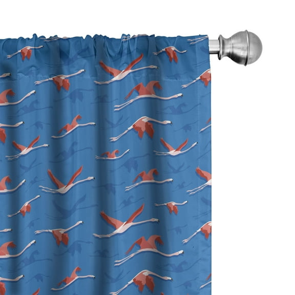 Ambesonne Tropical Window Curtains, Flying Flamingos Pattern, Each 28" W x 95" L, Azure Blue and Dark Coral