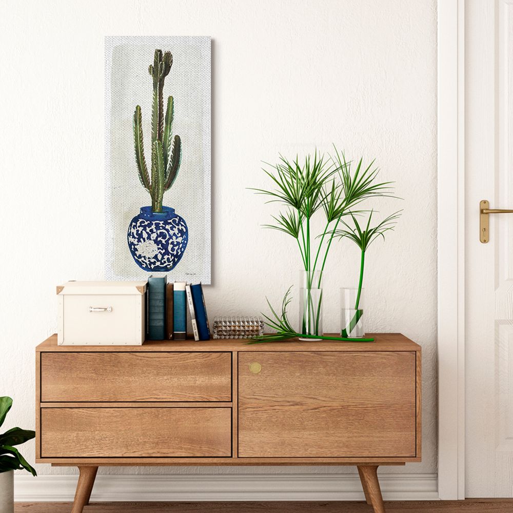 Stupell Industries Cactus in Blue Ornate Vase Succulent Still Life Canvas Wall Art Design by Stellar Design Studio, 17" x 40"