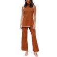 thumbnail image 1 of Faithtur Ensemble d'Été 2 Pcs pour Femmes Débardeur Sans Manches Contrasté Pantalon Large Tricoté, 1 of 6