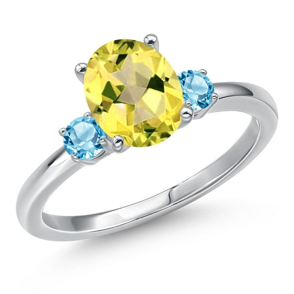 Gem Stone King 14K White Gold Canary Mystic Topaz and Swiss Blue Topaz Engagement Ring for Women | 2.30 Cttw | Oval 9X7MM | Gemstone November Birthstone | Size 5