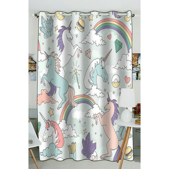 ABPHQTO Unicorns Rainbows Clouds Stars And Crystals Grommet Blackout Curtain Room Darkening Curtains 52x84 inch (One Piece)
