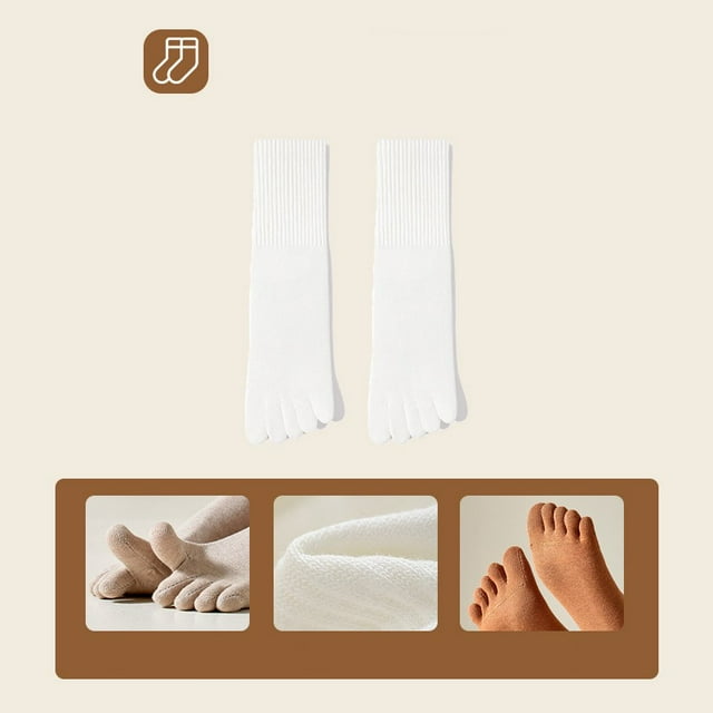 Uscallm Five Toe Socks for Women and Men, Odor Control Breathable Cotton Toe Separator Socks, Anti-Friction Seamless Mid-Calf Athletic Socks, Moisture Wicking Workout Running Hiking Socks