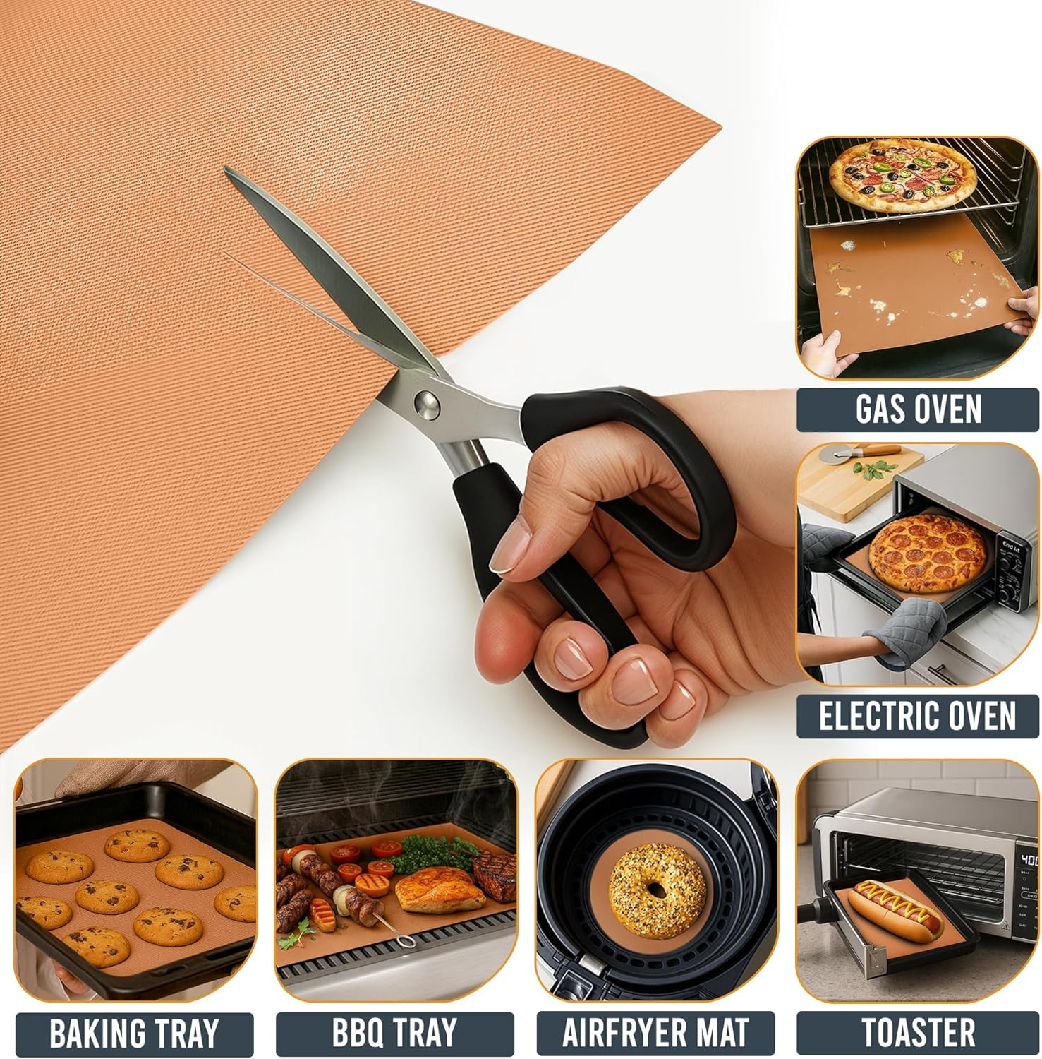 Non Stick Oven Liners for Bottom of Oven, 3 Pack Large Heavy Duty Mats, 17” x 25” Reusable Mat for Electric Gas Stove Toaster Microwave Charcoal or Gas Grills (Copper)