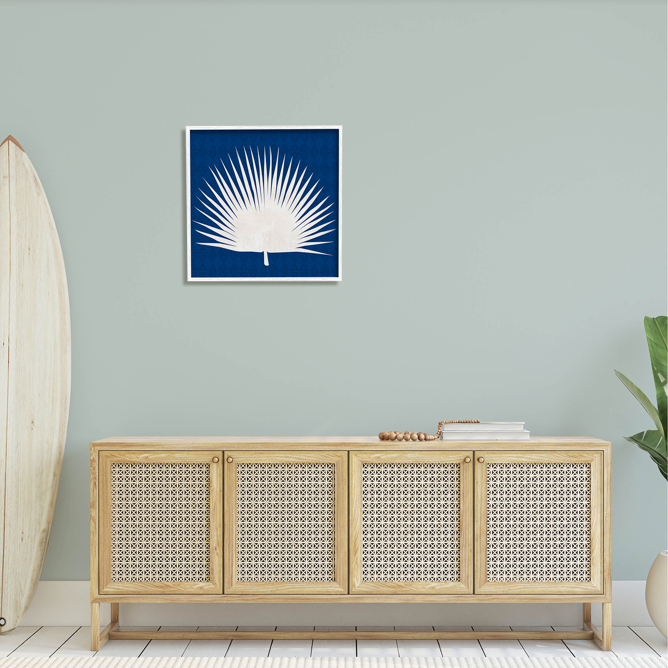Stupell Industries Fan Palm Leaf Silhouette Graphic Art White Framed Art Print Wall Art, Design by Susan Jill