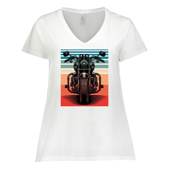 Inktastic Motorcycle Biker Sunset Women's Plus Size V-Neck T-Shirt