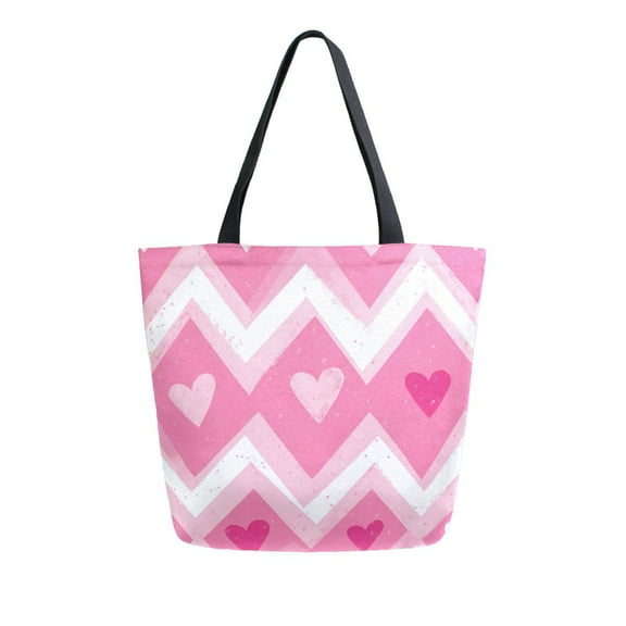 FORMRS Womens Canvas Tote Bag with Zipper Inner Pocket Shoulder Handbag, Heart Geometric