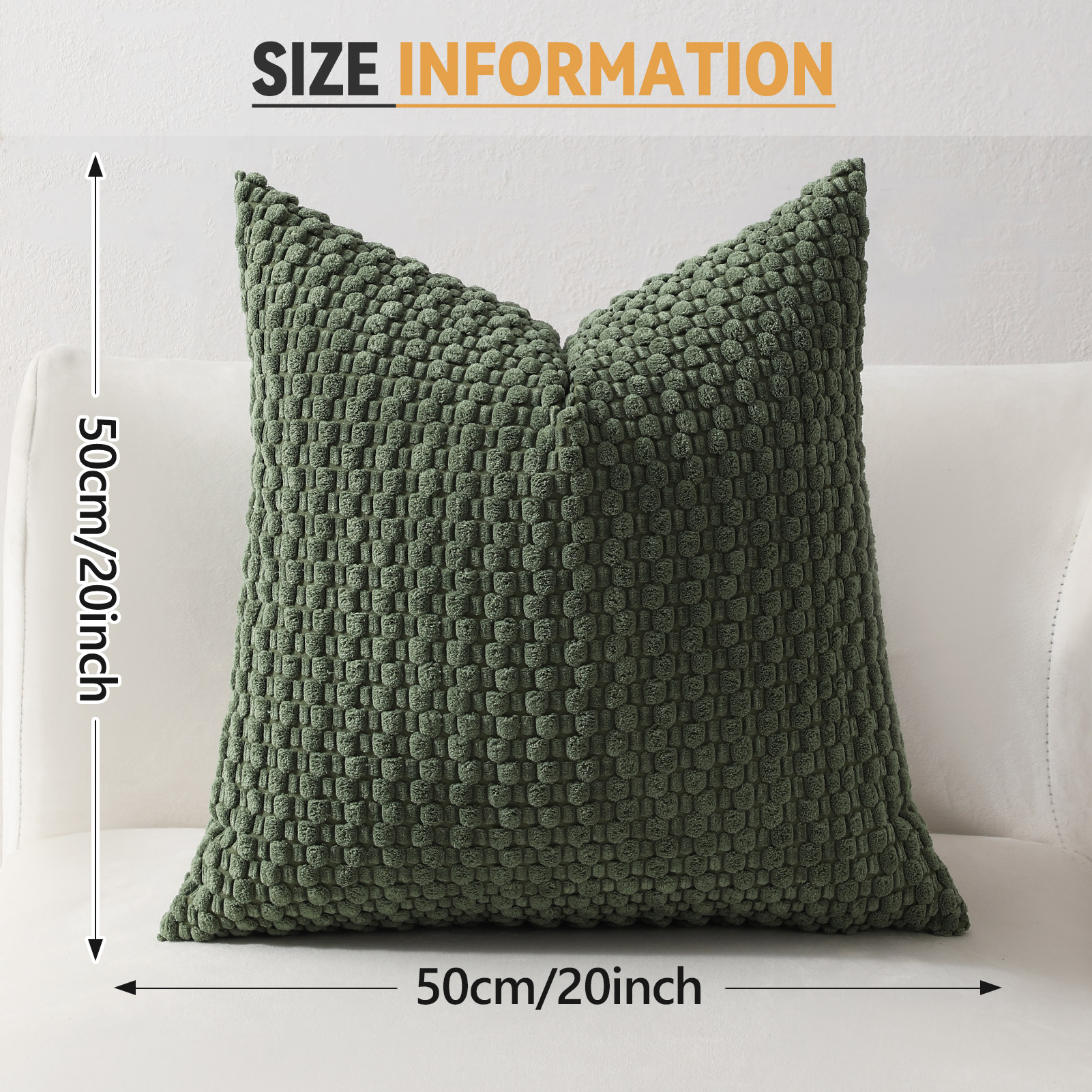 HonorHut Set of 4 Boho Corduroy Pillow Covers Decorative Soft Decor for Couch 20x20Inch Farmhouse Cushion Fresh Green