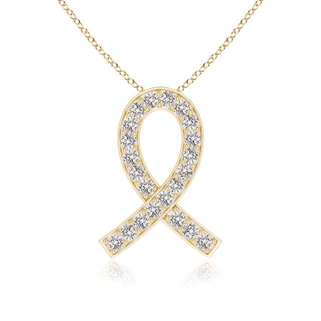 Angara Natural Diamond Necklace - Pave-Set 1.52 ct Diamond Awareness Ribbon Pendant in 14K Yellow Gold for Women