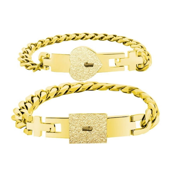 ZPAQI Couple Bracelets with Lock for Key Bangles 2 Pcs Lover Heart Bracelets for Women