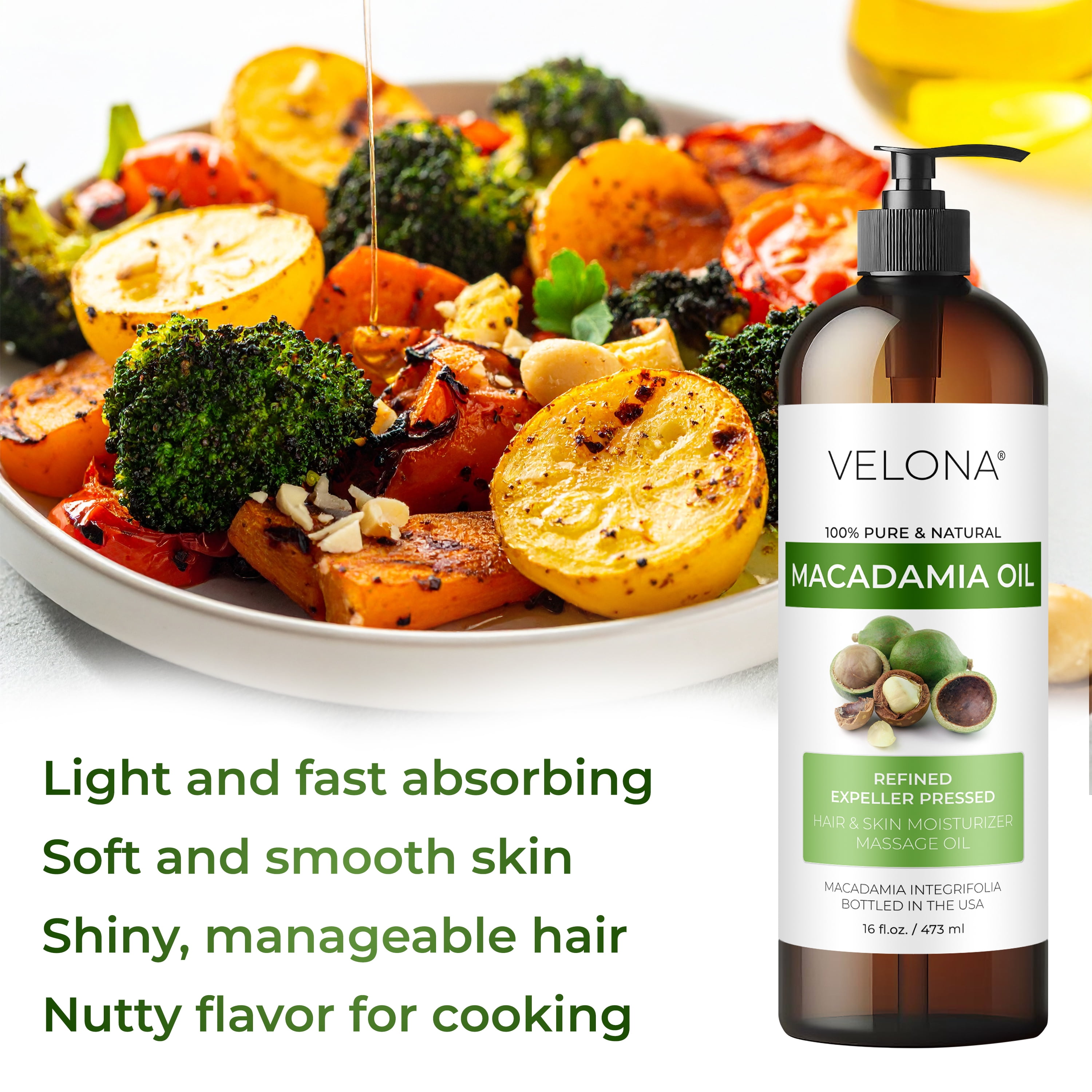 Macadamia Nut Oil by Velona - 64 Fl Oz | 100% Pure and Natural Carrier Oil | Refined | Cooking, Skin, Hair, Body & Face Moisturizing | Use Today - Enjoy Results