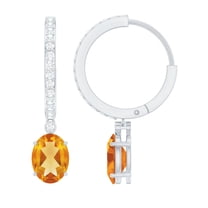 Rosec Jewels Natural Citrine Drop Earrings with Diamond (6X8 mm Oval Shaped Citrine), 18K White Gold