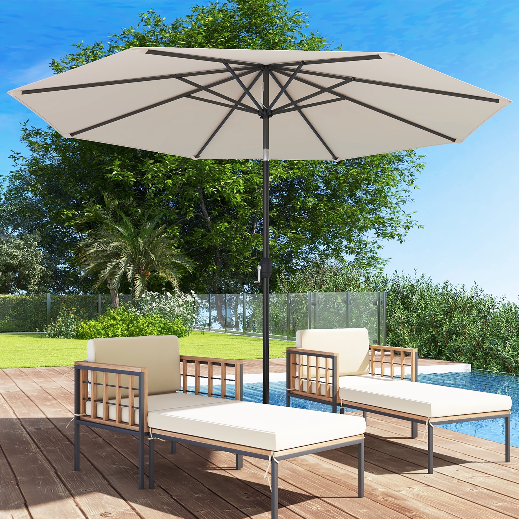 Gymax 300 CM Patio Umbrella Heavy Duty Market Umbrella w/ Tilt Mechanism Crank Handle Beige