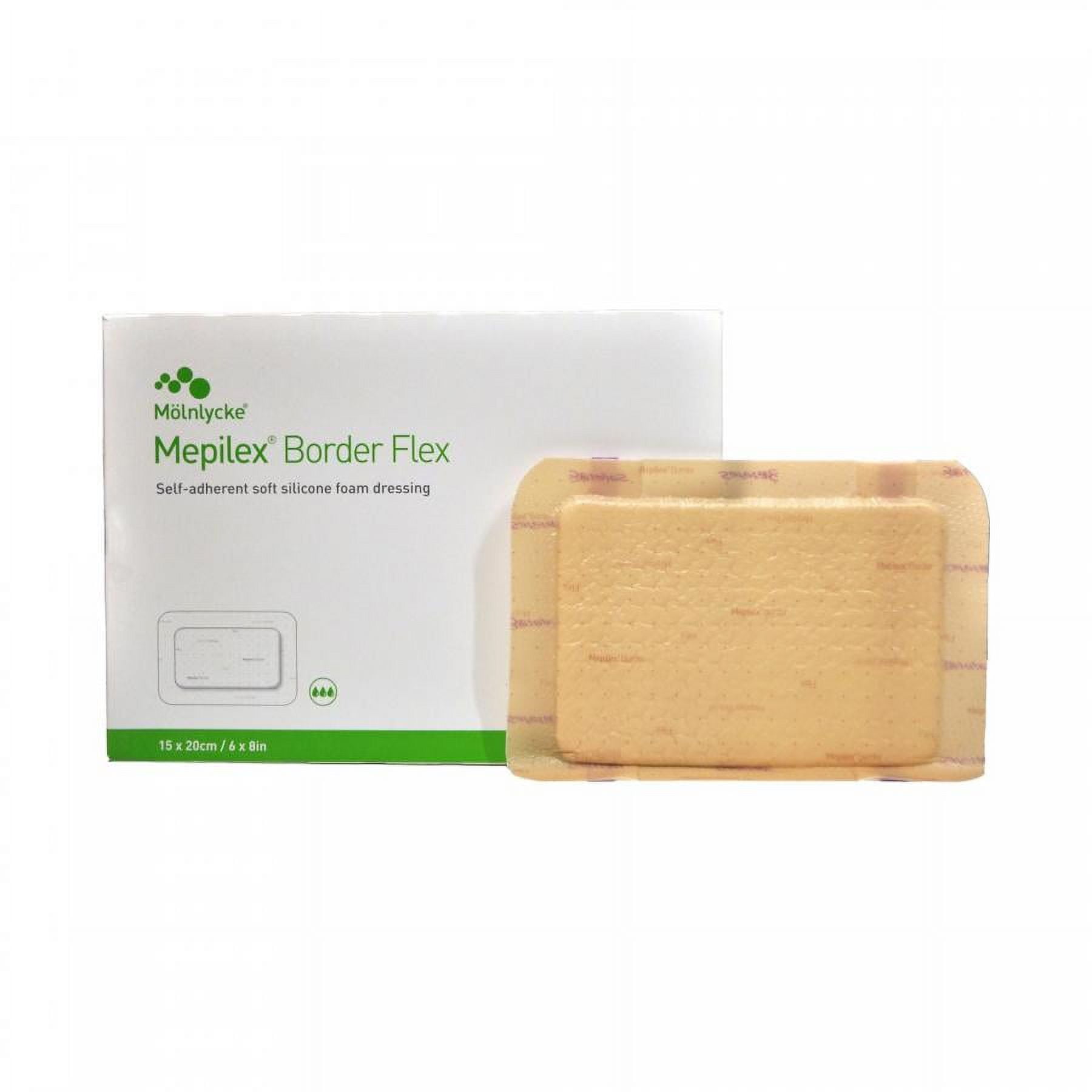 Mepilex Border Flex - Self-Adherent Soft Silicone Foam Dressing, 6 Inches x 8 Inches, Tan, Sterile, 5 Count