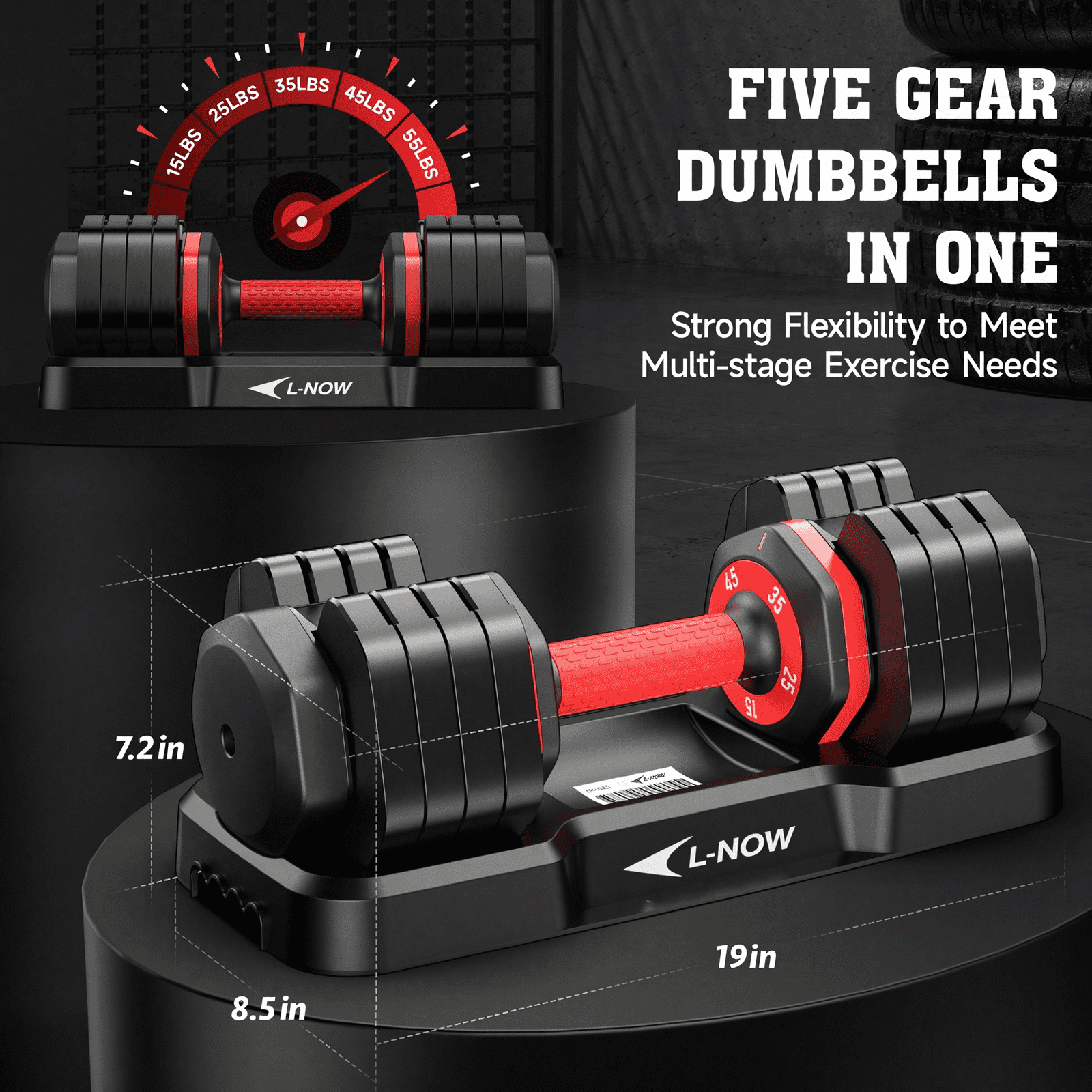 LNOW 110LB Adjustable Dumbbells with High Quality Tray 15lb to 55lb Adjustable Dumbbell for Home Gym Exercise Equipment, ‌‌Christmas Gift