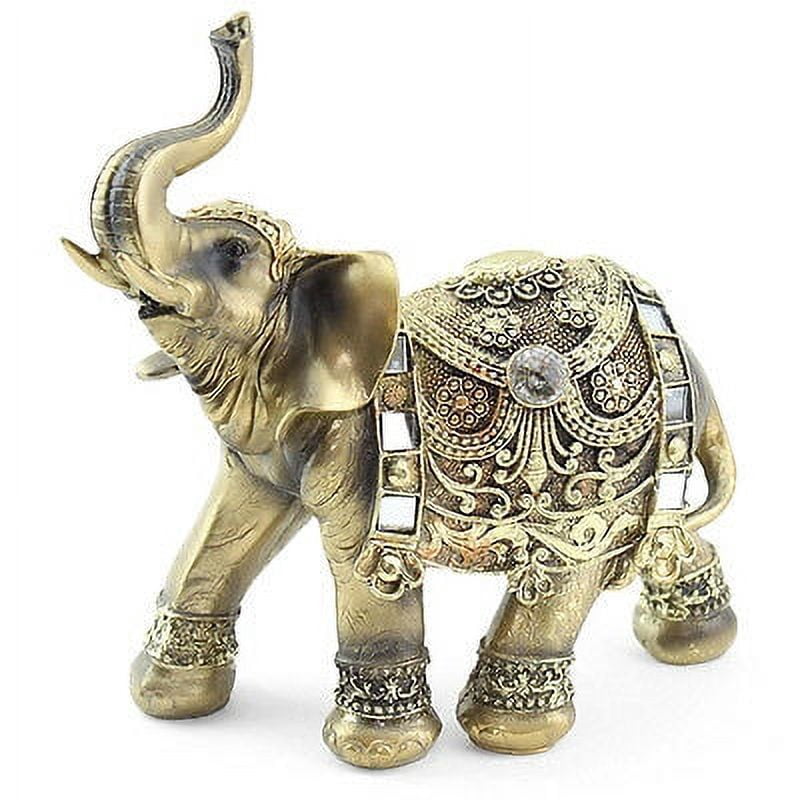 Feng Shui 9"(H) Brass Color Elegant Elephant Trunk Statue Wealth Lucky Figurine G16551