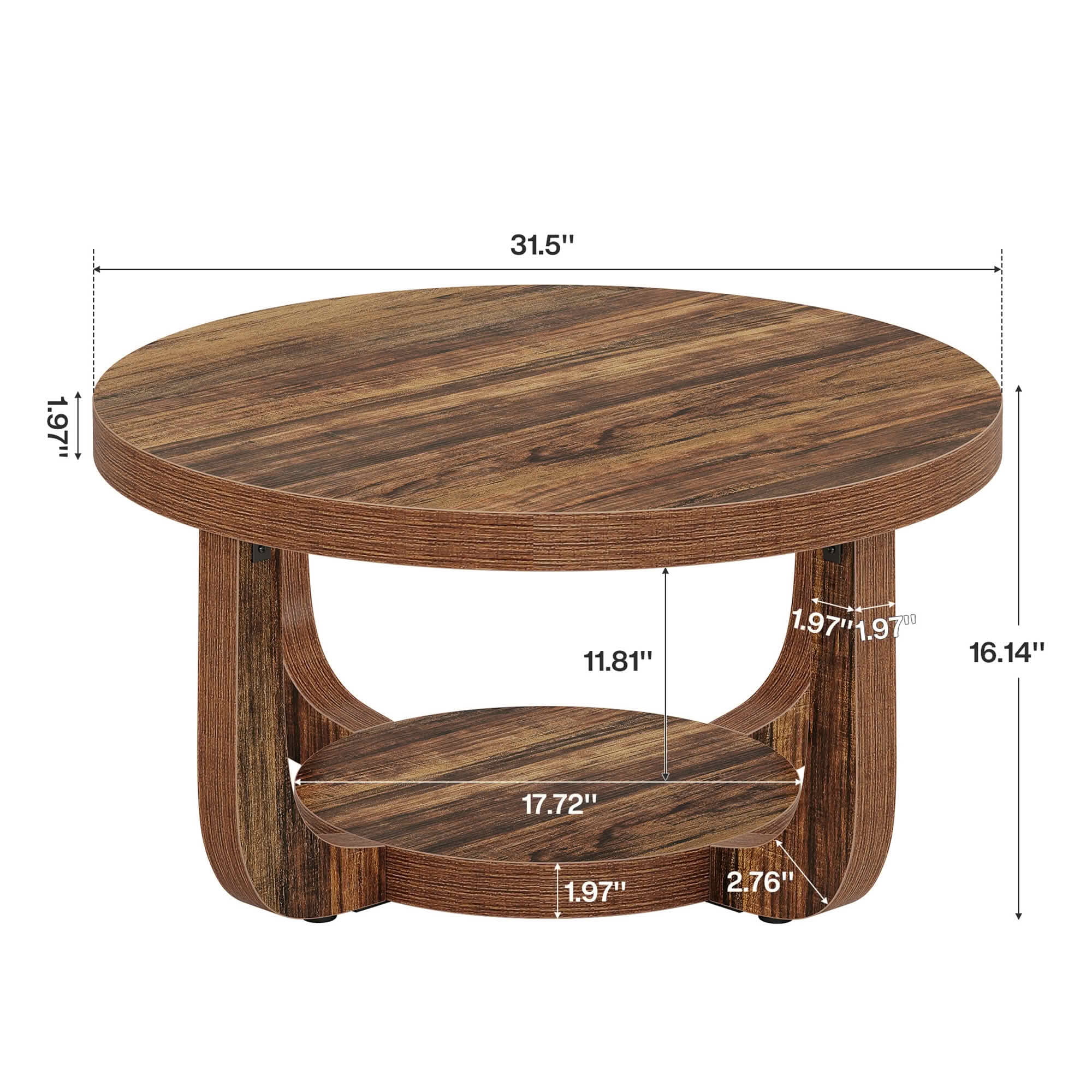 MAYEETY 31.5 Inch 2-Tier Round Coffee Table Modern Storage Living Room Table